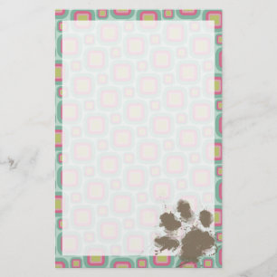 Rosa och myntretro; finstilt pawprint brevpapper