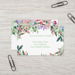 Rosa och oliv grönt blommigten vatten färg visitkort