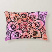 Rosa och Orange Abstrakt Mandala accent Pillow