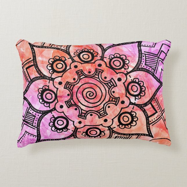 Rosa och Orange Abstrakt Mandala accent Pillow Prydnadskudde (Framsidan)