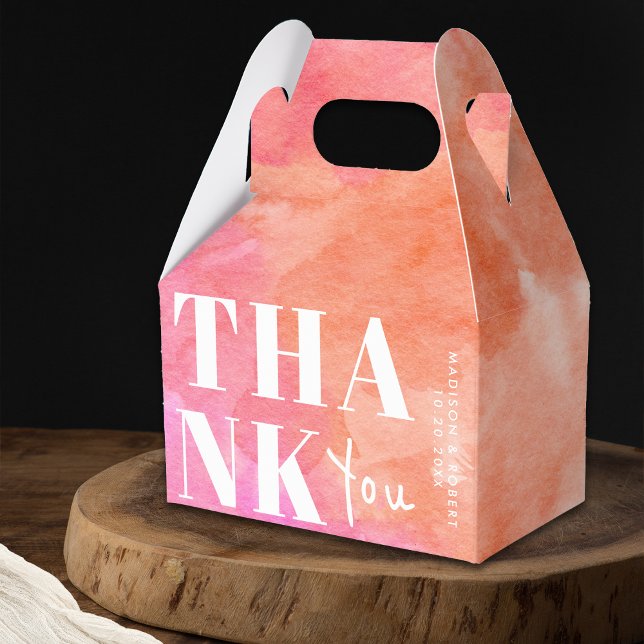 Rosa och Orange Akvarell Djärv Tack Bröllop Presentaskar (Skapare uppladdad)