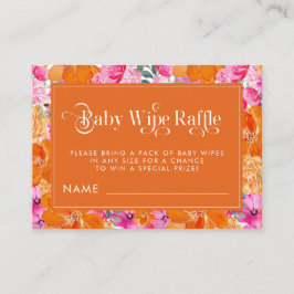 Rosa och orange akvarellblommig babyservettlotteri tilläggskort