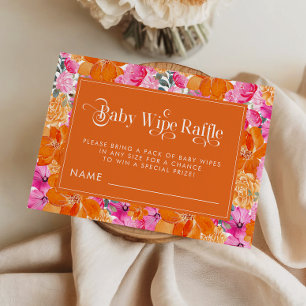 Rosa och orange akvarellblommig babyservettlotteri tilläggskort