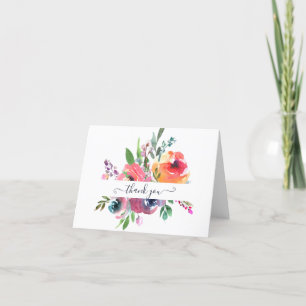 Rosa och orange akvarellblommig personlig t tack kort