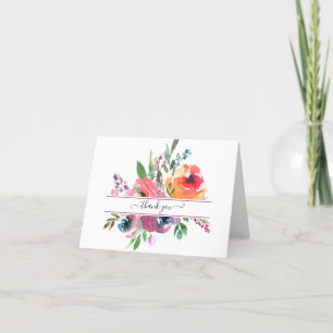 Rosa och orange akvarellblommor personlig t tack kort