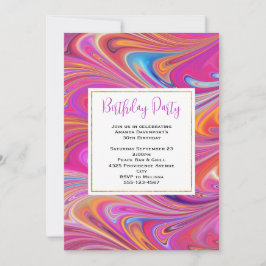 Rosa och Orange av trippelmoxid Swirly Design Birt Inbjudningar