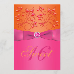 Rosa och orange blom- sweet sixteeninbjudan inbjudningar