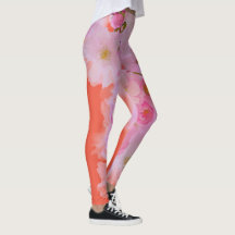 Rosa och Orange Blommar Yoga Leggings