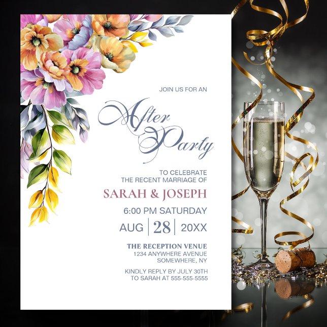 Rosa och Orange Blommigt Bröllop efter Party Inbjudningar (Skapare uppladdad)