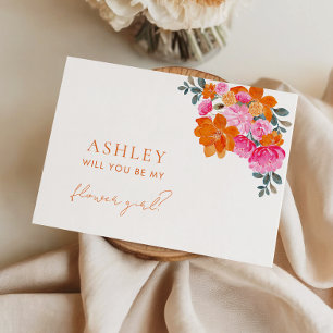 Rosa och Orange Blommigt Flower Girl Frieri Card Inbjudningar
