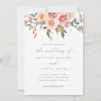 Rosa och Orange Blommigt för vattenfärg Greenery B Inbjudningar
