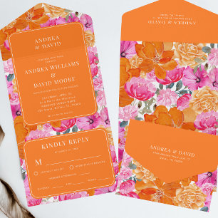 Rosa och Orange Blommigt för vattenfärg Vibrant Br