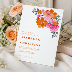 Rosa och Orange Blommigt för vattenfärg Vibrant Br Inbjudningar