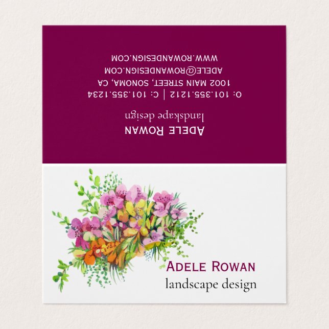 Rosa och orange blommor akvarellmålning visitkort (Utsida ovikt)