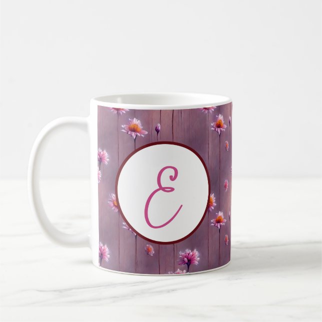 Rosa och orange blommor mönster monogram kaffemugg (Vänster)