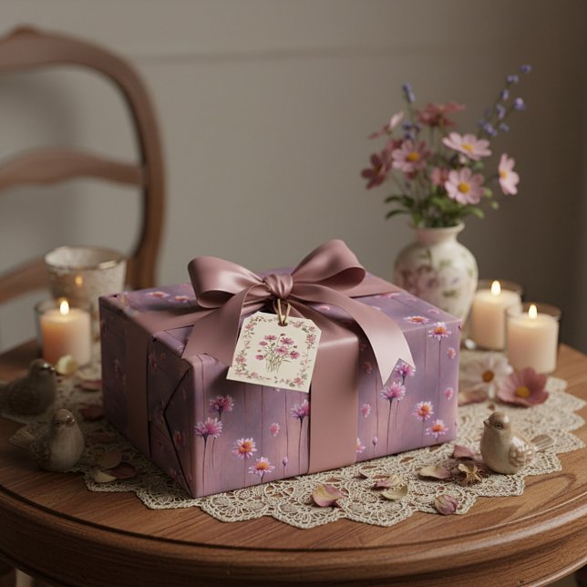 Rosa och orange blommor mönster presentpapper (Skapare uppladdad)