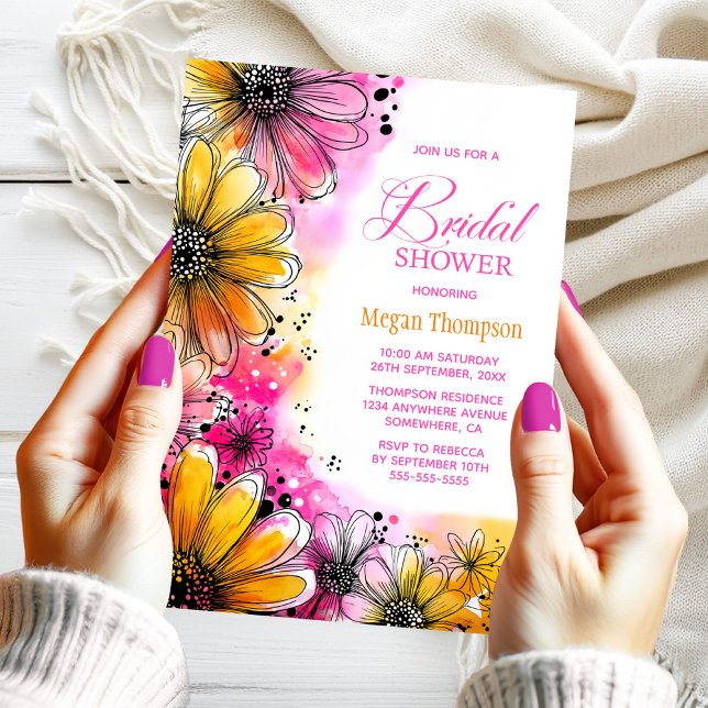 Rosa och orange blomsterbröllopsfest inbjudningar (Skapare uppladdad)