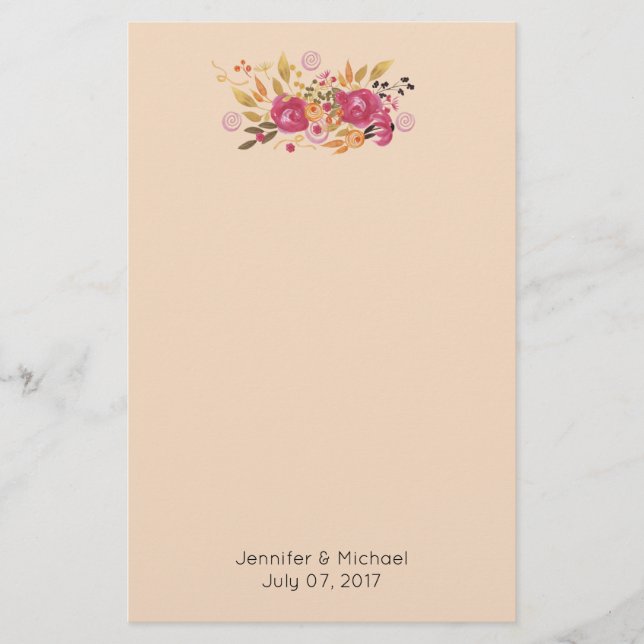 Rosa och orange blomsterbukett på persikofärgad ba brevpapper (Framsida)