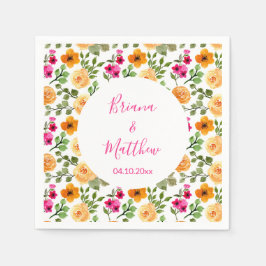 Rosa och orange blomsterelegant skrift pappersservett