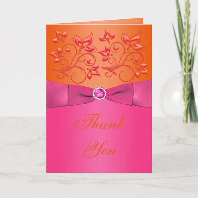 Rosa och orange blomstergratulationskort tack kort (Framsida)