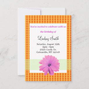Rosa och orange blomsterlig födelsedagsinbjudan inbjudningar