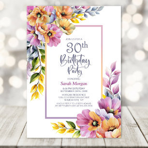 Rosa och orange blomstermönstrat 30-årsfirande inbjudningar