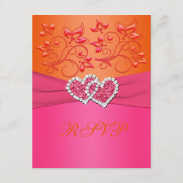 Rosa och orange blomstermotiv med sammanfogade hjä OSA kort