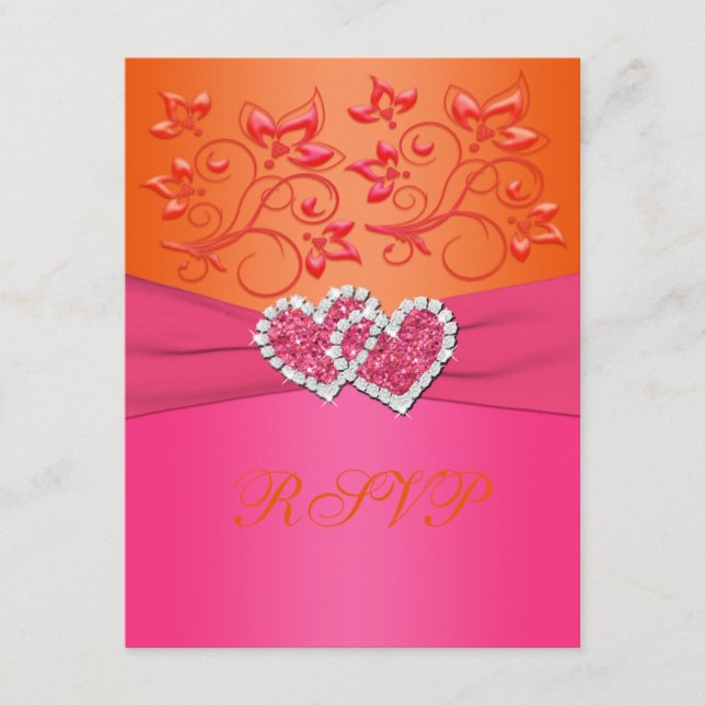 Rosa och orange blomstermotiv med sammanfogade hjä OSA kort (Framsida)