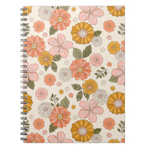 Rosa och Orange Blomsterträdgård Mönster Anteckningsbok