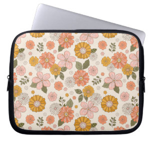 Rosa och Orange Blomsterträdgård Mönster Laptop Fodral