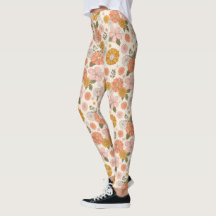Rosa och Orange Blomsterträdgård Mönster Leggings