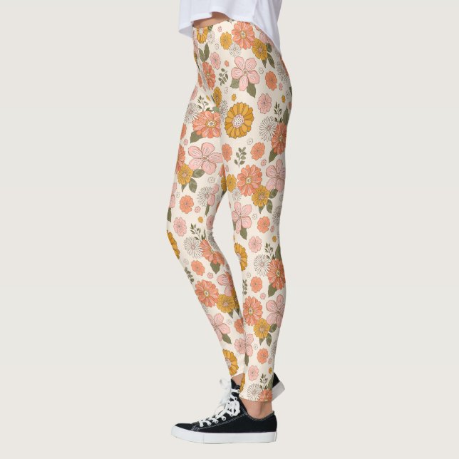 Rosa och Orange Blomsterträdgård Mönster Leggings (Vänster)