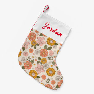 Rosa och Orange Blomsterträdgård Mönster Liten Julstrumpa