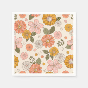 Rosa och Orange Blomsterträdgård Mönster Pappersservett