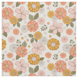 Rosa och Orange Blomsterträdgård Mönster Tyg