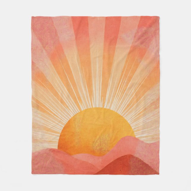 Rosa och orange boho soluppgång fleecefilt (Framsidan)