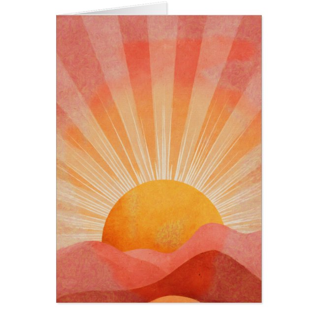 Rosa och orange boho soluppgång hälsningskort (Framsidan)