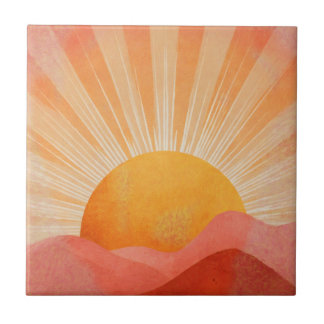Rosa och orange boho soluppgång kakelplatta