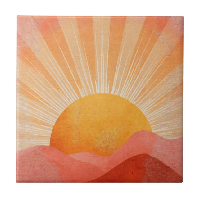Rosa och orange boho soluppgång kakelplatta (Framsidan)