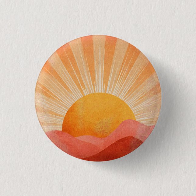 Rosa och orange boho soluppgång knapp (Framsida)