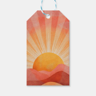 Rosa och orange boho soluppgång presentetikett