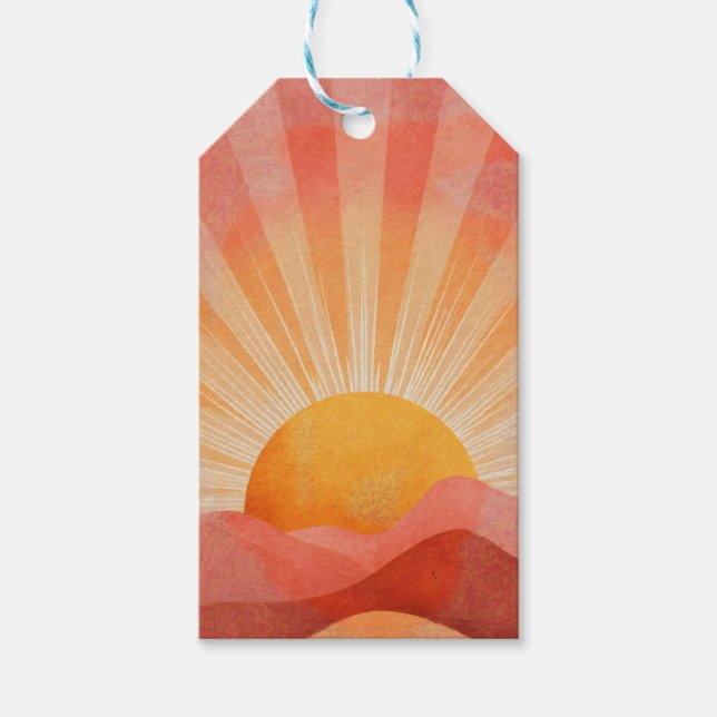 Rosa och orange boho soluppgång presentetikett (Framsidan)