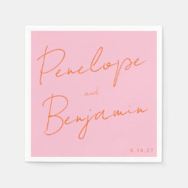 Rosa och Orange Bröllop i modern handskrift Pappersservett