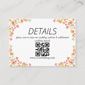 Rosa och Orange, Bröllop QR-kod för sommarBlommigt Tilläggskort