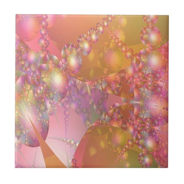 Rosa och Orange Bubble Fractal Kakelplatta (Framsidan)