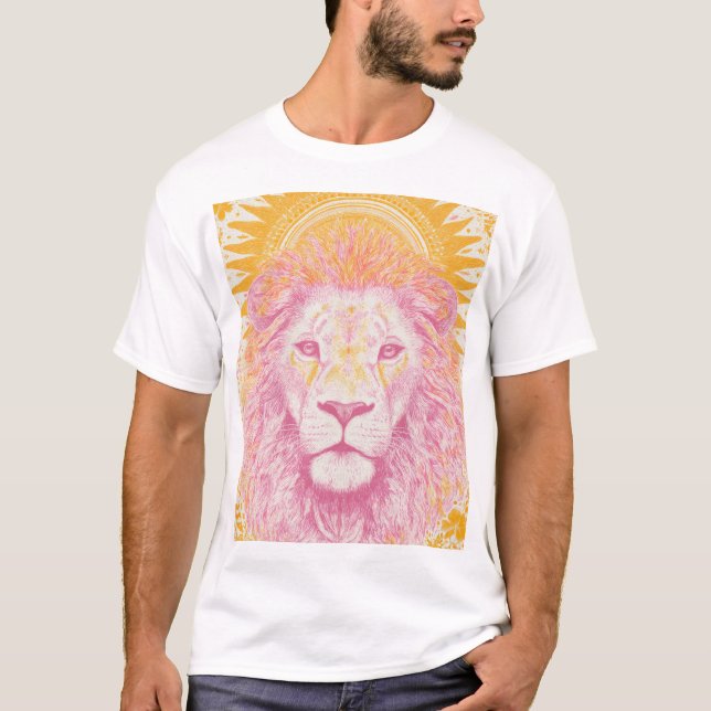 Rosa och Orange Celestial Lejon T Shirt (Framsida)
