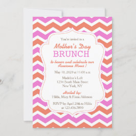 Rosa och Orange Chevron Mors dag Brunch Party Inbjudningar