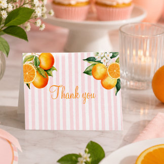 Rosa och orange citrus-babyfirande tack kort