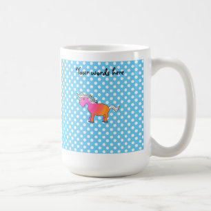 Rosa och orange encorn på blå polka dots kaffemugg