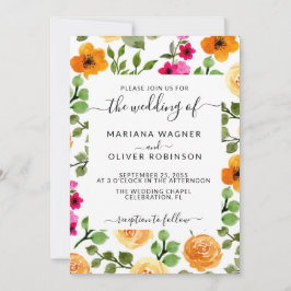 Rosa och orange enfaldig blomsterelegant skrift inbjudningar